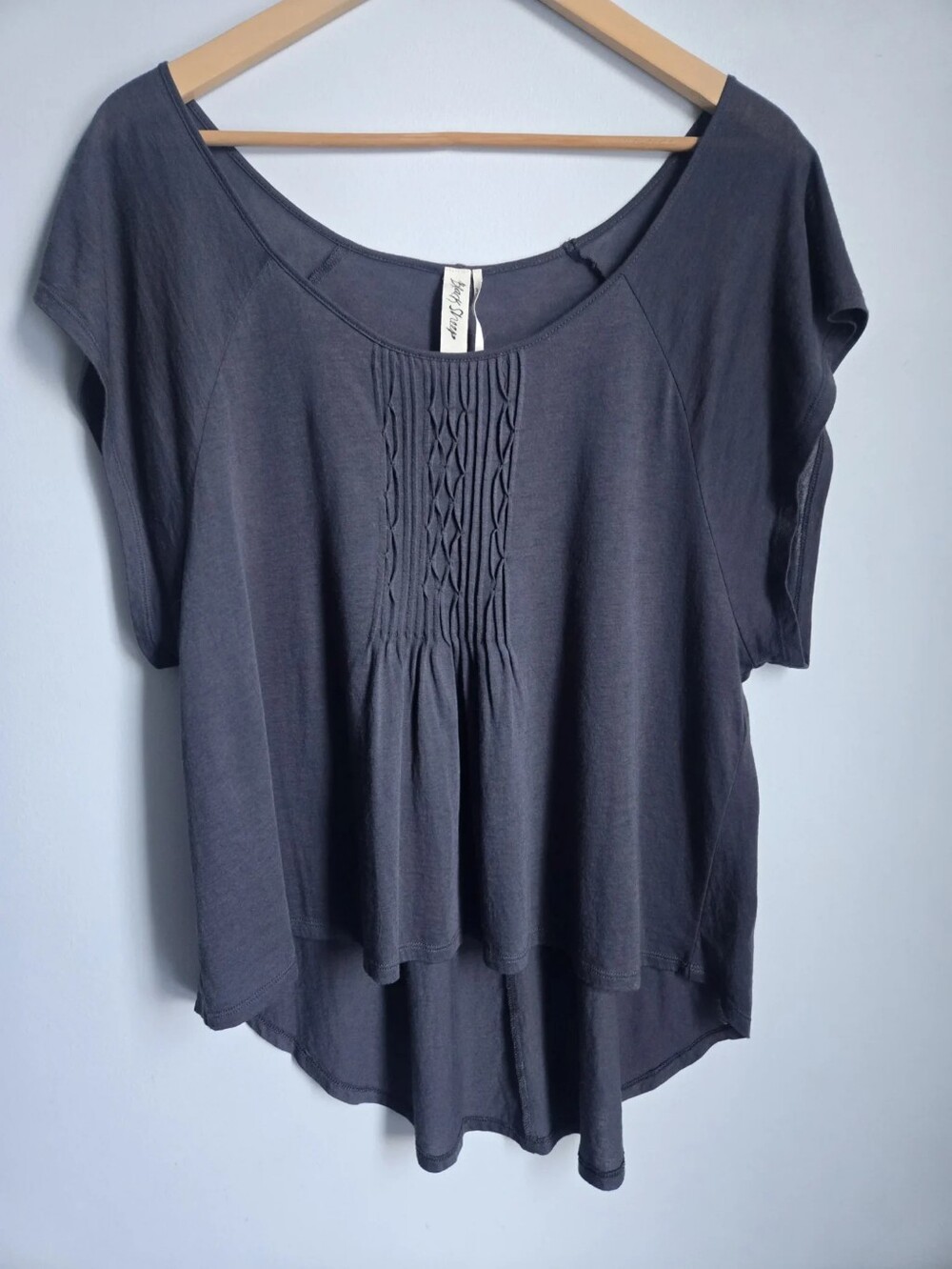 BLACK SHEEP Casual Scoop Neck Pintuck Peplum Top - Gray